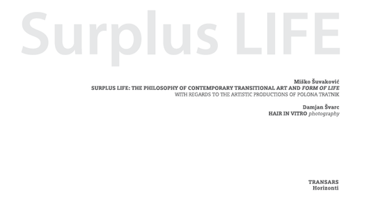 Miško Šuvaković, Polona Tratnik, Mojca Puncer / Surplus Life: The Philosophy of Contemporary Transitional Art and Form of Life : with Regards to the Artistic Productions of Polona Tratnik